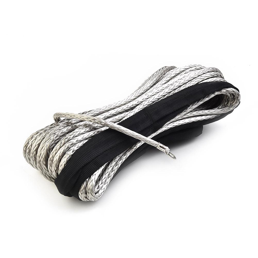 Synthetic Winch Rope Line Cable Tow Cord With Sheath Gray Light Weight