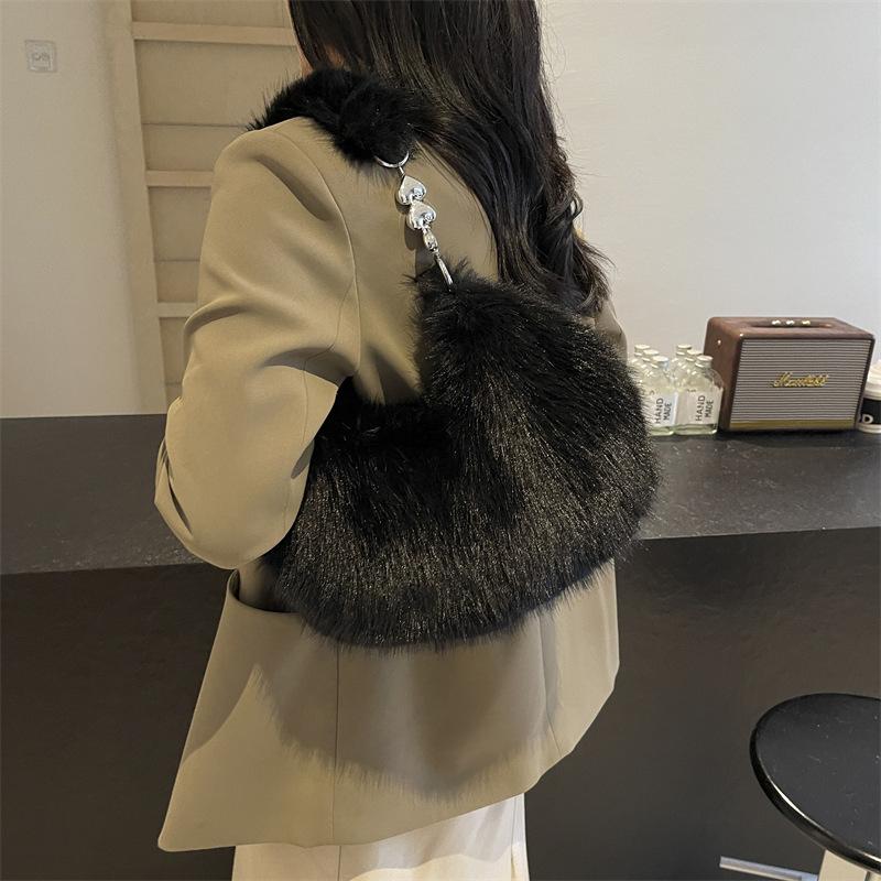 

Плюшевая сумка женская модная сумка-мессенджер на одно плечо портативная сумка для волос подмышками чёрный