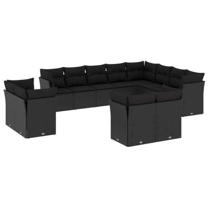 VidaXL Salon de jardin 12 pcs avec coussins noir résine tressée 3218525