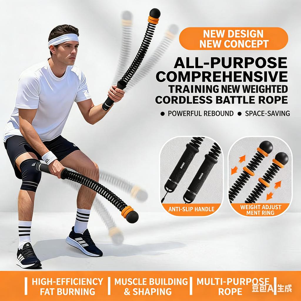 New Cordless Spring Battle Rope for Indoor Outdoor Fitness Training, Arm Muscle Exercise