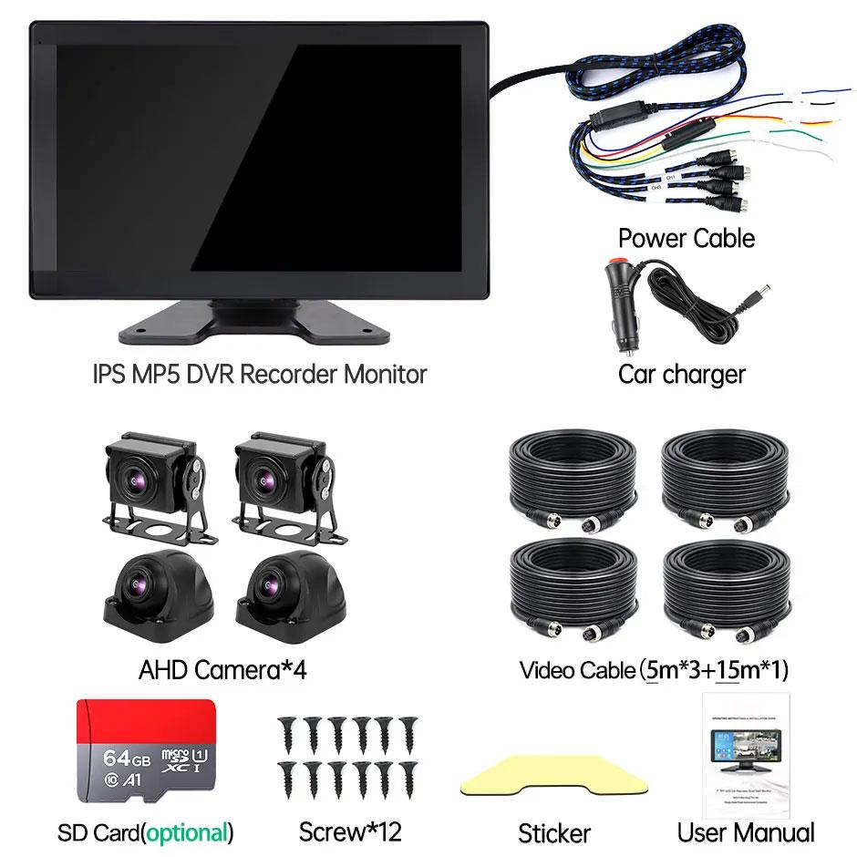 

10-дюймовый 4-канальный сплит-IPS сенсорный экран автомобильный MP5 DVR рекордер монитор с AHD 1080P камерой видеорегистратора для грузовика/прицепа/автобуса/пикапа without TF card