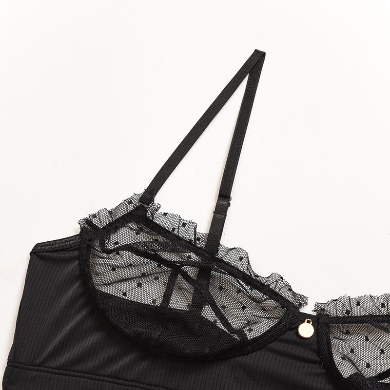 Szekszipű csipkés női melltartó Ellolace fodros csipke fehérnemű Női fehérnemű Átlátszó rövid bőrápoló készletek Bugyis szettek Erotikus intim