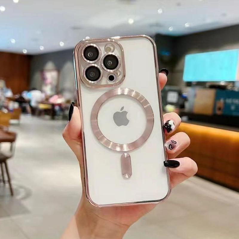 Electroplating Magnetic Case Suitable for Apple 15PRO Protective Case with Lens Film TPU Soft Case IPhone 14 Mobile Phone Case