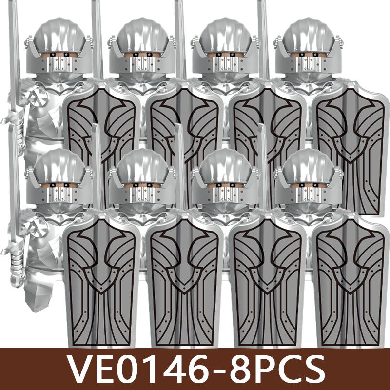 8pcs Medieval Castle Series Knight Building Blocks Gothic Warrior Soldier Figures Head Expression Axes Spear Accessories Bricks Toys