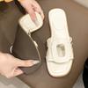 Fashion Fashion Flat Sandals Summer New Square Head Shallow Mouth Metal Buckle Soft Sole Anti-slip Wear-resistant Slippers