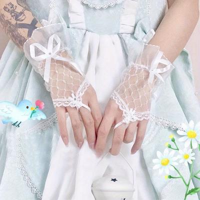 Guanti senza dita traforati a fiori da donna in rete per danza, matrimonio, guanti da forno, decorazione per le mani, fiocco, guanti gotici, guanti in rete