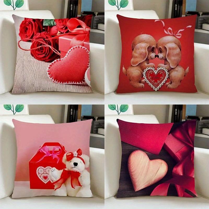 Love Puppies and HeartPrinted Pillow Covers Pattern Cushion Cover Suitable for Sofa Bedroom Car Pillow Cover