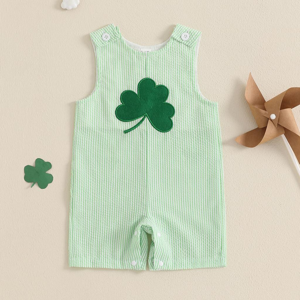 Baby Boy Striped Tank Romper Clover Embroidery Sleeveless Bodysuit Irish Clothes