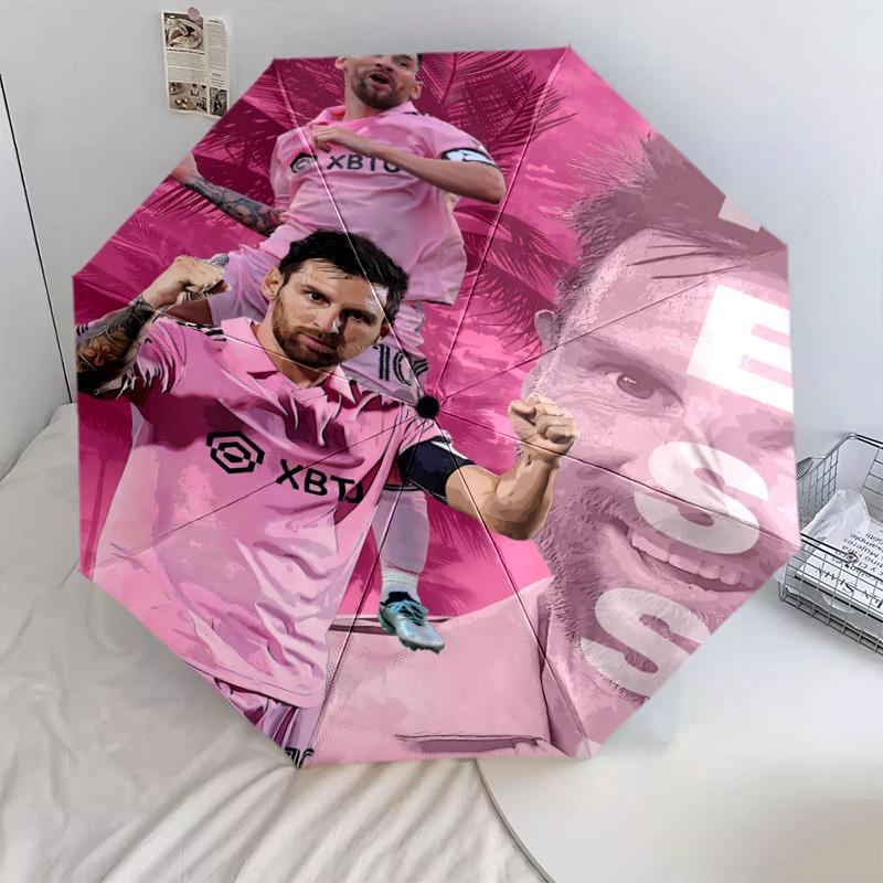 1 PC Automatic Folding Umbrella - Messi Pattern Portable Foldable Design With 8 Ribs Christmas Birthday Gifts