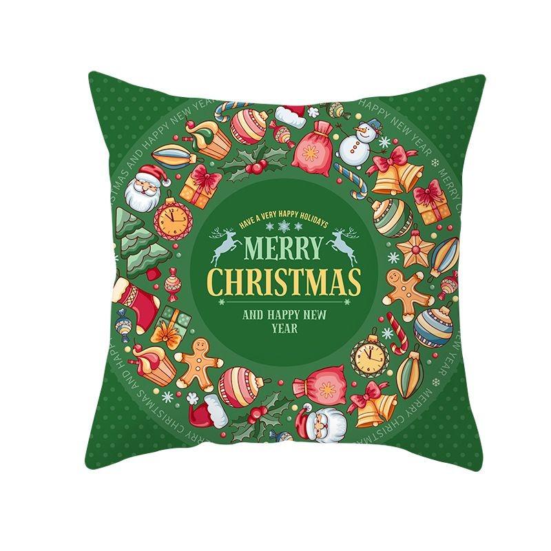 

Merry Christmas Tree & Santa Hat Throw Pillow Cover, Festive Green Printed Cushion Case 16x16Inch