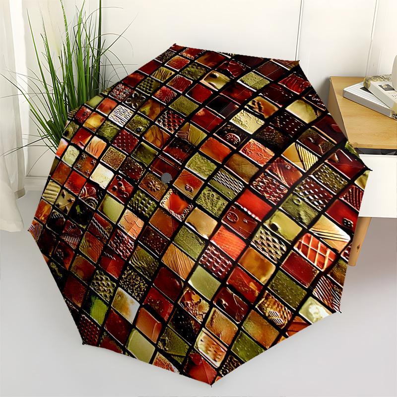 

Mosaic Tiles Themed Automatic Opening and Closing Umbrella, Brightly Colored 8-rib Portable Umbrella, Suitable for Men and Women, A Perfect