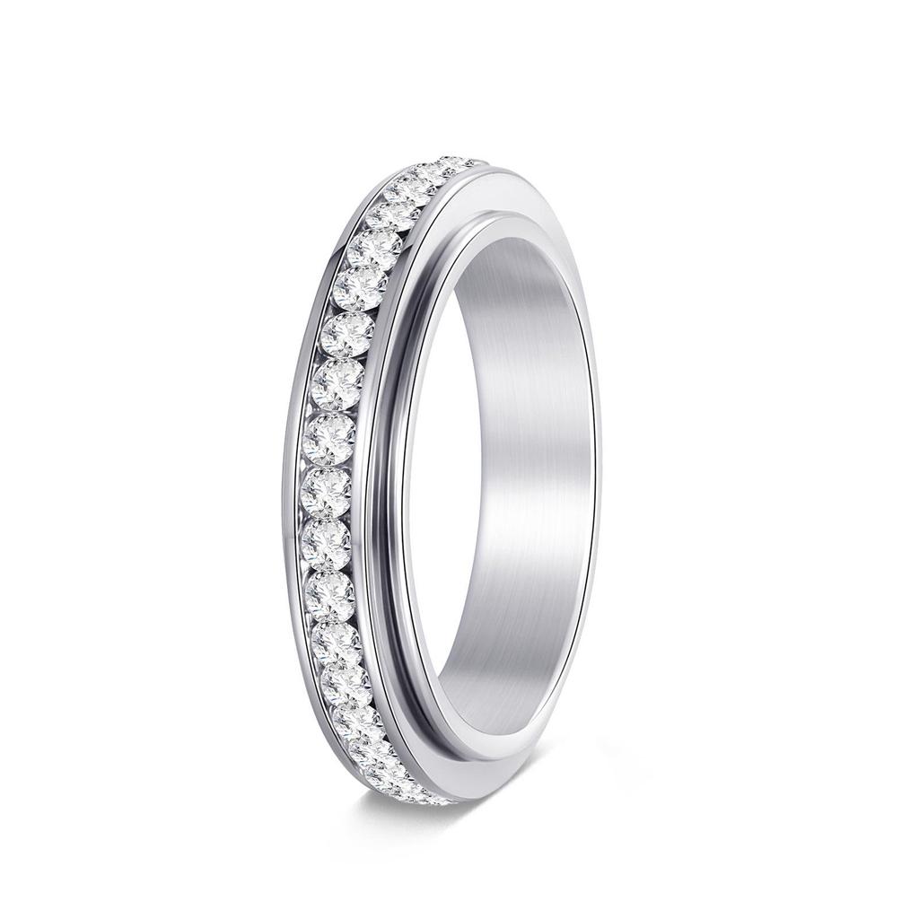 Korean Titanium Steel Rotatable Diamond Ring - Versatile and Stylish Decompression Finger Accessory
