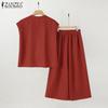 ZANZEA Women Blouse and Wide Leg Pants Casual Two Piece Suit Set