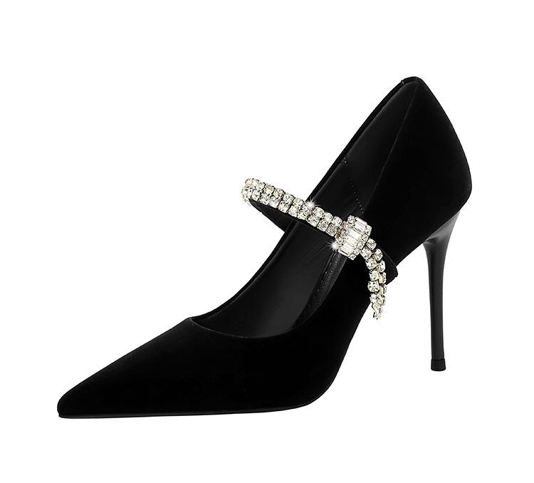 

Туфли-лодочки на шпильке для женщин, замшевые, с острым носком, на высоком каблуке, украшенные стразами, универсальные туфли для работы в офисе, для официального банкета, DS-8833-1 40 чёрный
