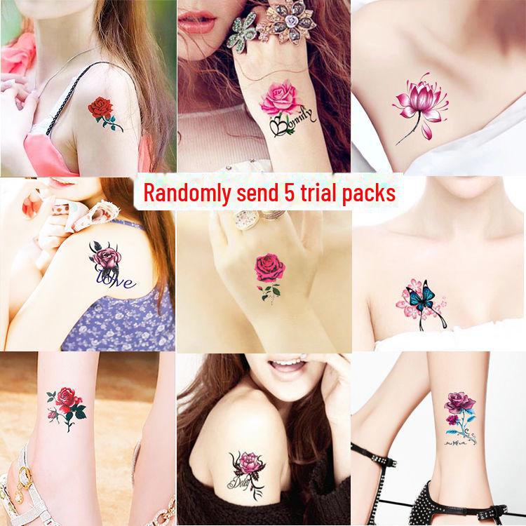 Waterproof Black Rose & Butterfly Tattoo Stickers - Feminine, Fresh, Scar-Cover Designs