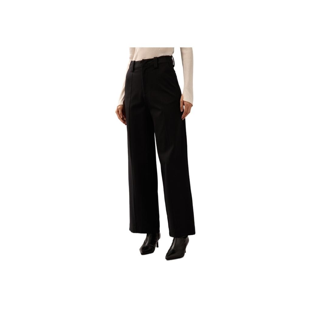 Calvin Klein Minimalist Three-Dimensional Solid Color Fitted Straight Casual Pants Women Bottoms Space-Black J225582