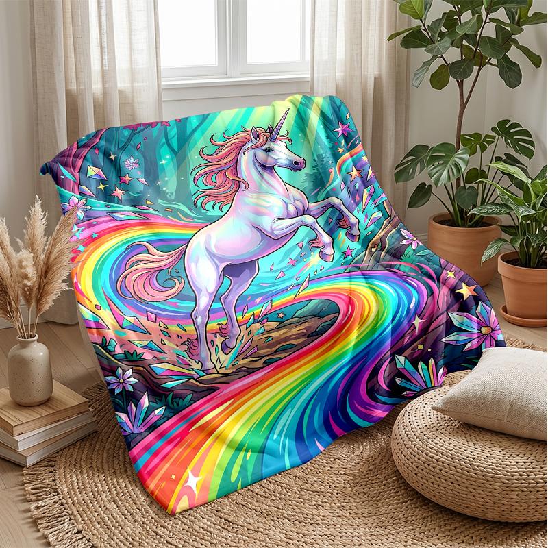 Magical Unicorn with Gem Heart Theme Blanket Lightweight Warm Flannel Blanket Decorative Throw Blanket for Home Decoration