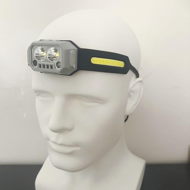 Dual-Light Sensor Super Bright Headlamp - New Rechargeable Silicone Model, Long-Life Li-Ion, Head-Mounted for Cycling