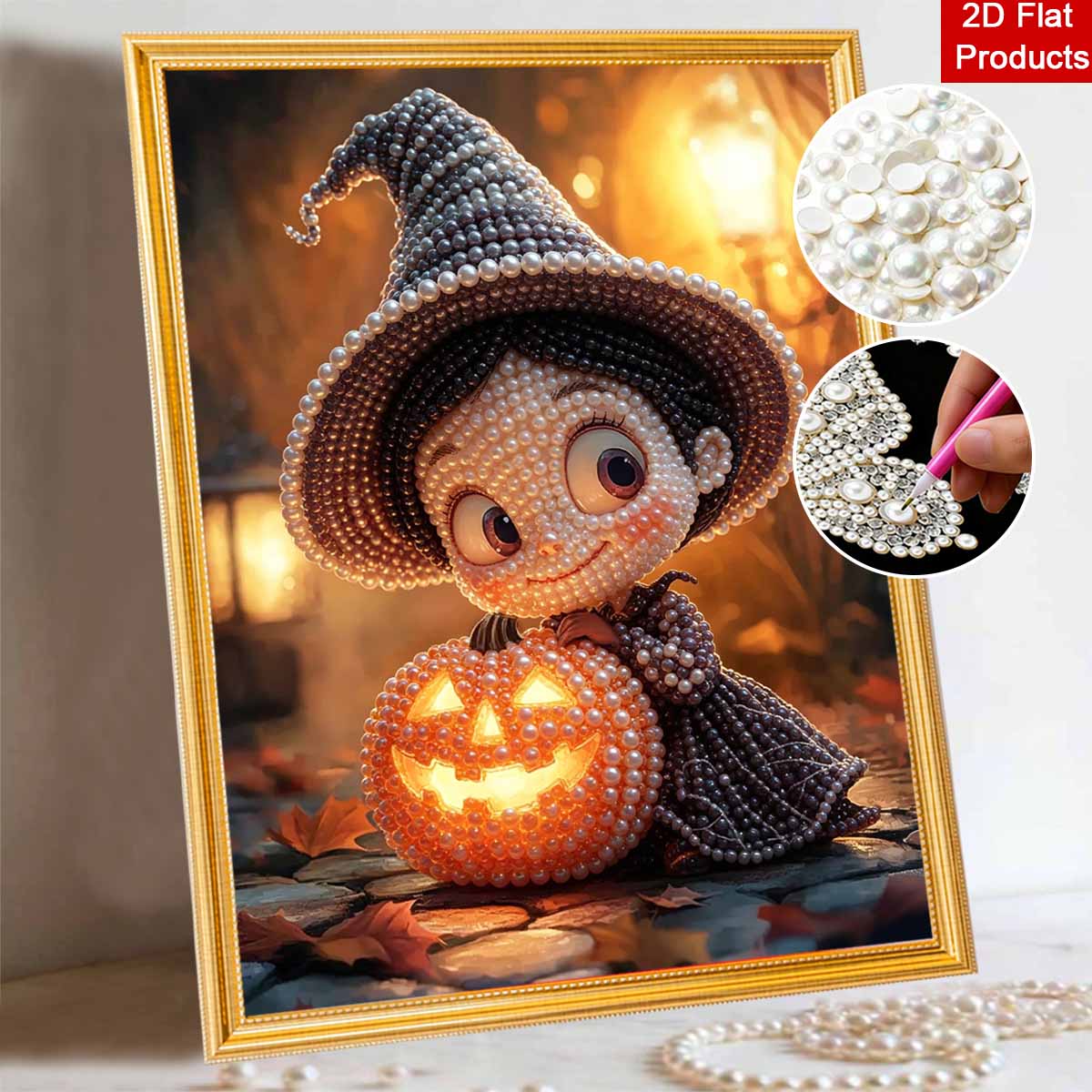 Halloween witch pumpkin pearl painting art full pearl handmade diy home decorations 30x40