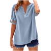 Women's Cotton,Linen Blend Short,Sleeve V,Neck Button,Down Shirt