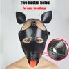 Kožená kapucňa pre šteňa, maska ​​pre psa Bdsm s vyplazeným jazykom, výstroj pre psov, sexuálne hračky pre páry, obal na celú tvár Gimp