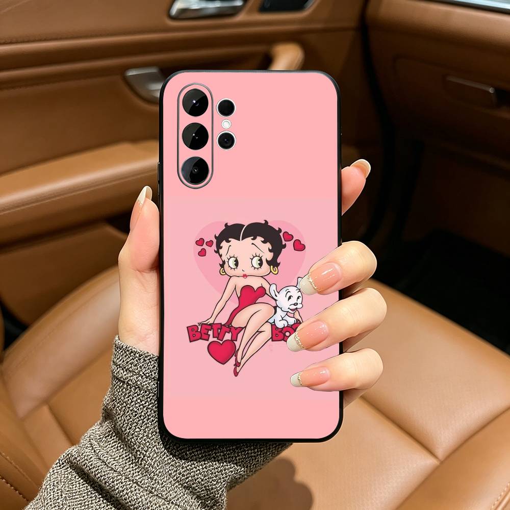 B-Betty Cute B-Boop Phone Case For Samsung S25,S24,S21,S22,,Plus S23,S30,Ultra,S20,Fe,Lite,Black Soft Silicone