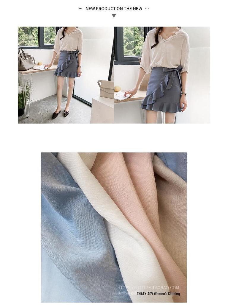 In-Stock Summer V-Neck Chiffon Blouse with Crochet Lace Patchwork