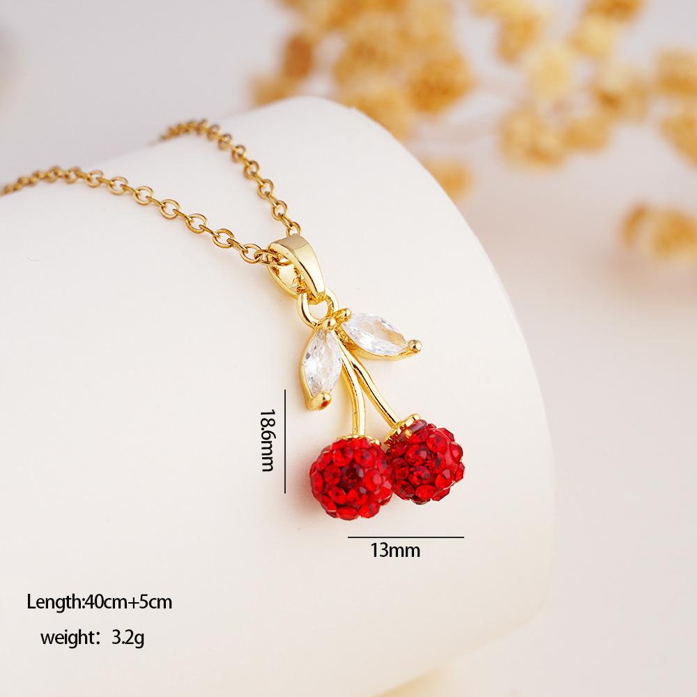 

Trendy Red Zircon 3D Cherry Pendant Necklace for Women Girls Gold Color Stainless Steel Chain Cute Y2K Jewelry Gifts for Friend