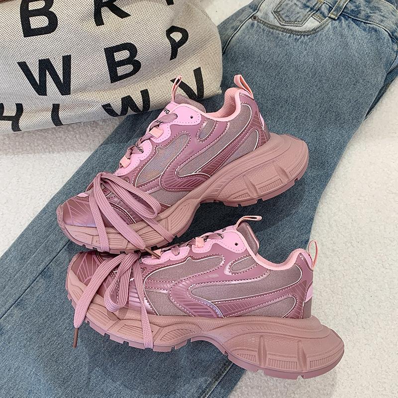 Modedesigner Mode Freizeit-Sneaker Damen Klobiger Absatz Plateau Mischfarbe Erhöhende Sneaker Tennis Damen Sportschuhe Neu 2025