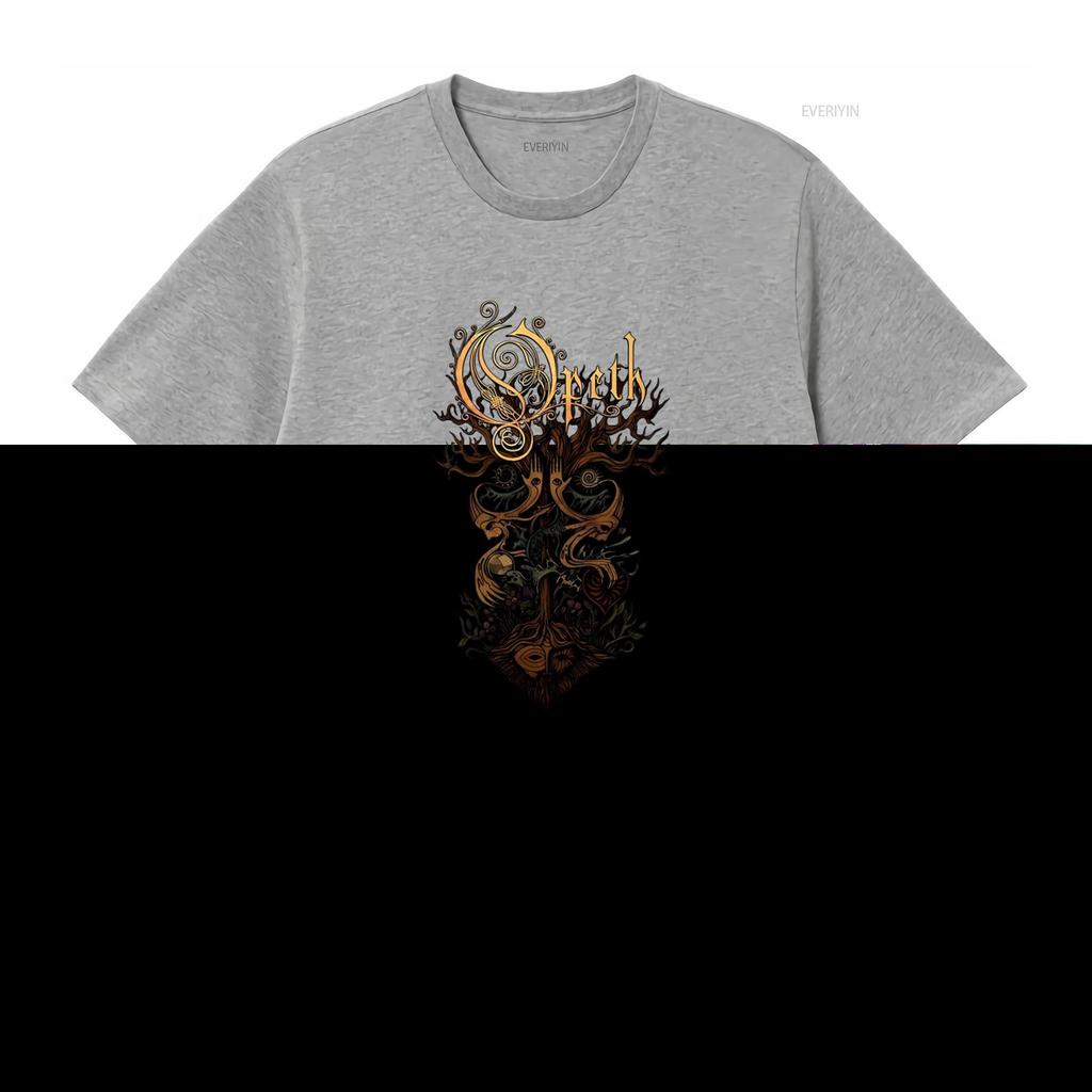 T-SHIRT NERA OPETH TREE Design Gotico Unico con Stampa Dettagliata e Simbolica per la Moda Uomo vintage Lavata Elasticizzata