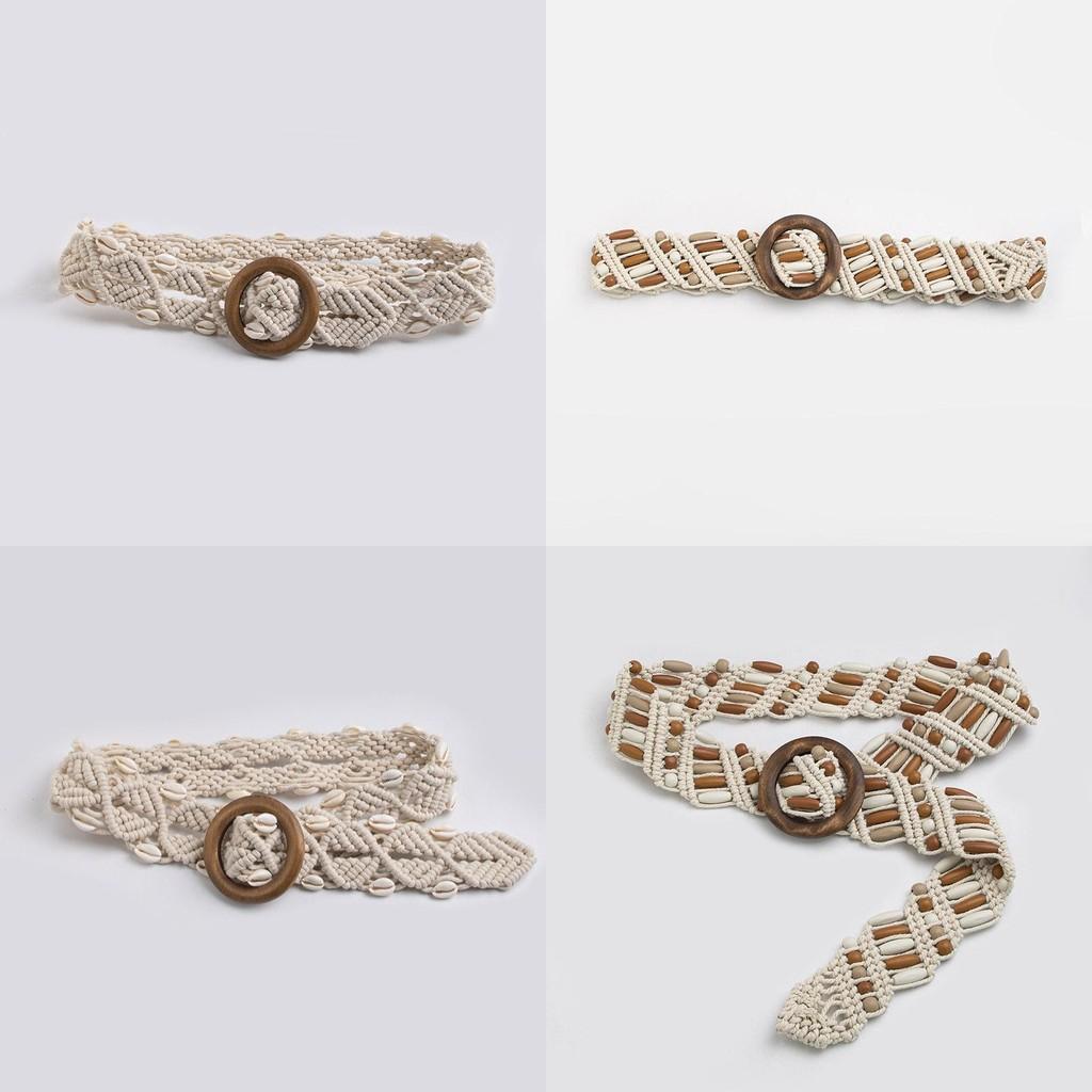 Ethnic Style Waist Belt Handmade Woven Fabric With Wooden Closure For Womens Daily Fashion