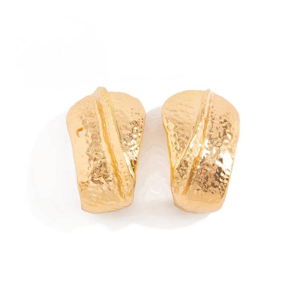 Salircon 2026 New Creative C-Shape Metal Stud Earrings Women Punk Gold Color Irregular Texture Geometry Piercing Ear Accessories