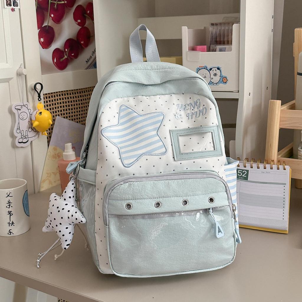 Schoolbag Sweet Wind Milk Blue Striped Stars Student Backpack Korean ins Vitality Age Reduction Travel Small Backpack