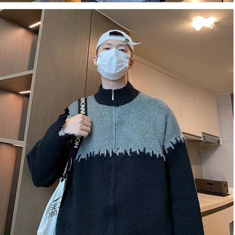 

Мужской осенний кардиган из трикотажа в стиле пэчворк - японский ретро-дизайн, повседневное пальто-свитер свободного кроя 2XL чёрный