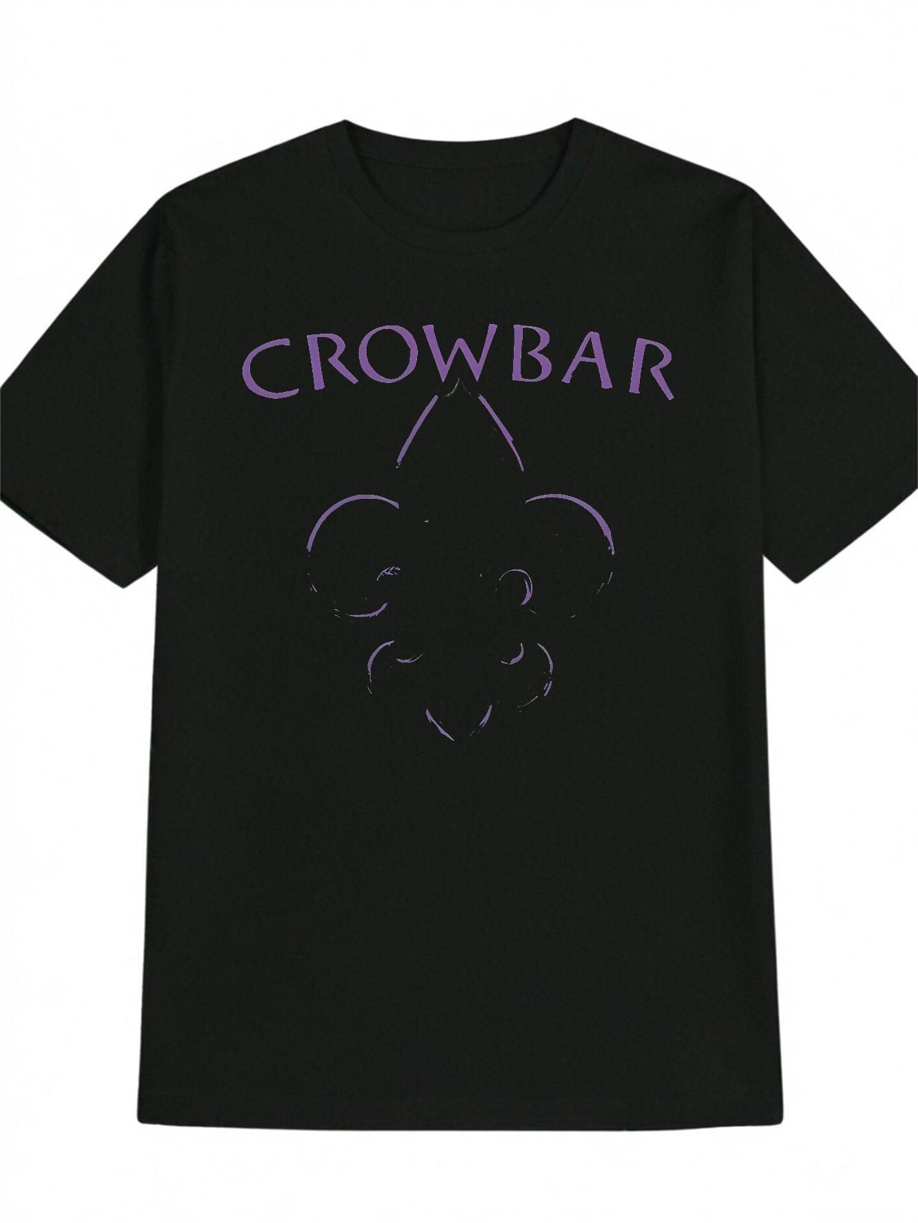 

Casual Crew Neck T-shirt with Crowbar Graphic Print - Purple & White Design L