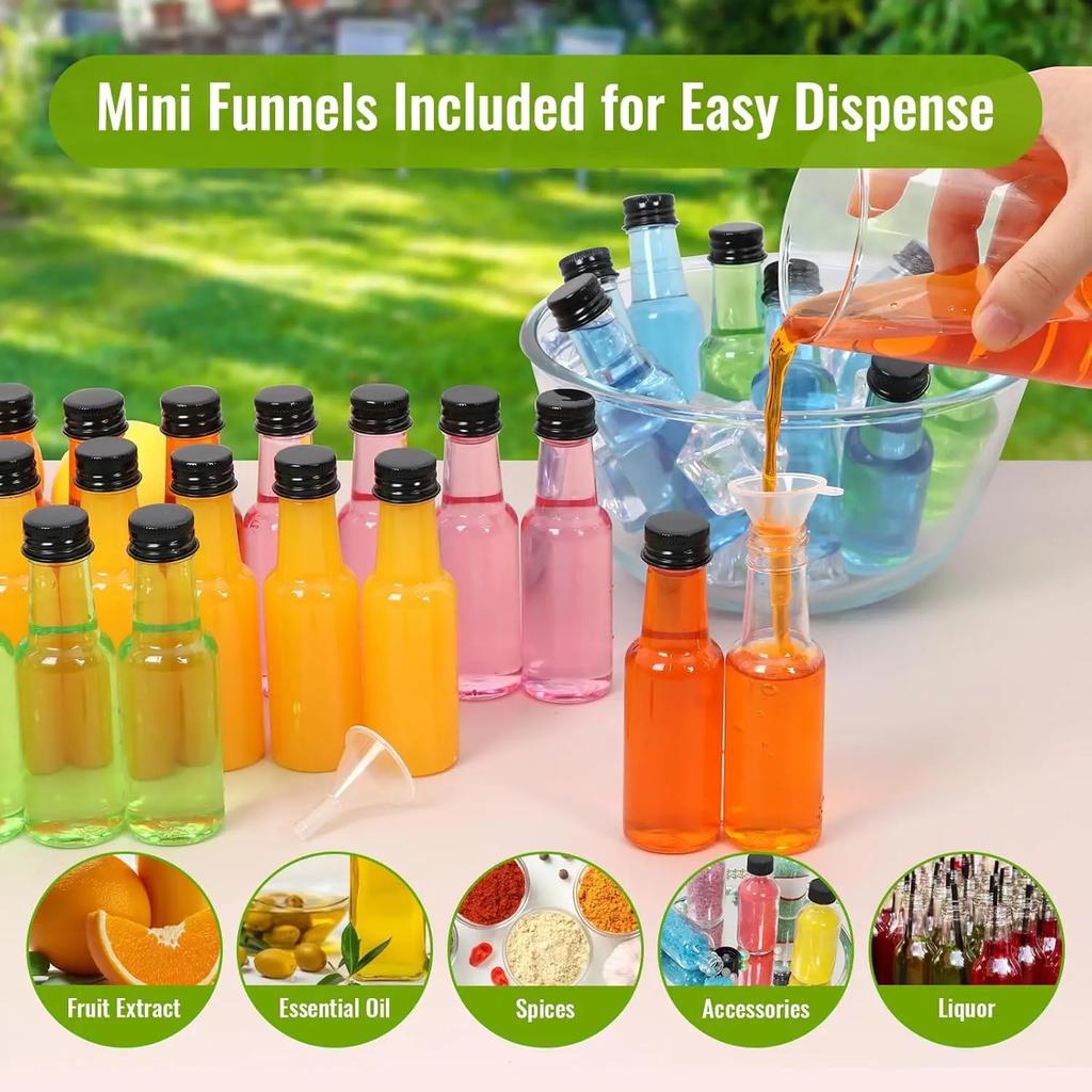 30-100Pack Mini Liquor Bottles with Funnels Plastic Alcohol Bottles Little Shot Spirit Bottles for Wedding Party Favor 0.8/1.7oz