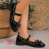 Fashion Fashion Bow Mary Jane Flat Shoes for Women Ankle Strap Soft Sole Single Shoes Woman Patent Leather Metal Decor Flats Plus Size
