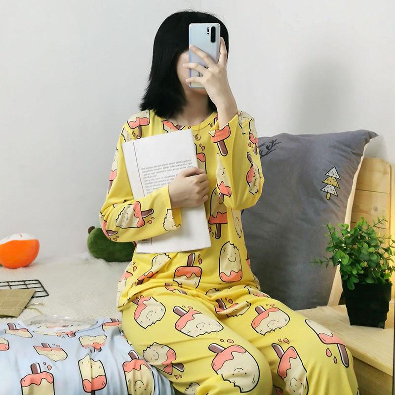 Spring & Autumn Women's Long-Sleeve Pajama Set - Cute Cartoon Design, Plus Size, Cozy Winter Loungewear