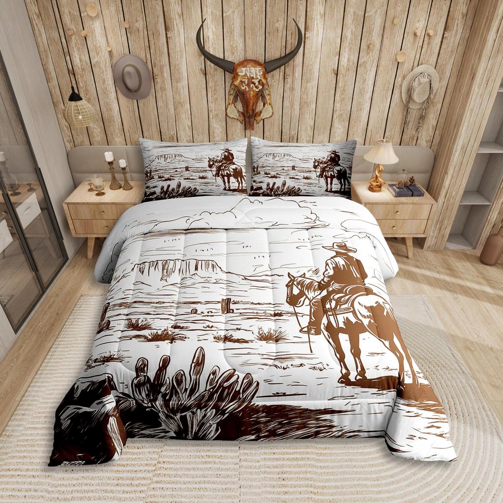 Erosebridal Horse Quilt Twin Size, Farmhouse Western Cowboy Cowgirls Duvet Insert for Kids Boys Girls Teens, Cartoon Kawaii Horse Bedding Se