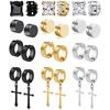 1/6 Paare Edelstahl Kreuz Anhänger Clip Ohrring Ohne Piercing Fake Creolen Stecker Ohrringe für Männer Frauen Mode Schmuck