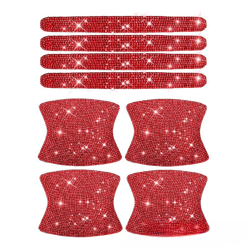 8Pcs/set Rhinestone Car Door Bowl Anti-scratch Reflective Stickers Door Bowl Handle Protection Decals Auto Decor Accessories