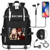 Anime Cloud Print USB Backpack for Teens Students Casual Large Capacity Travel Daypack