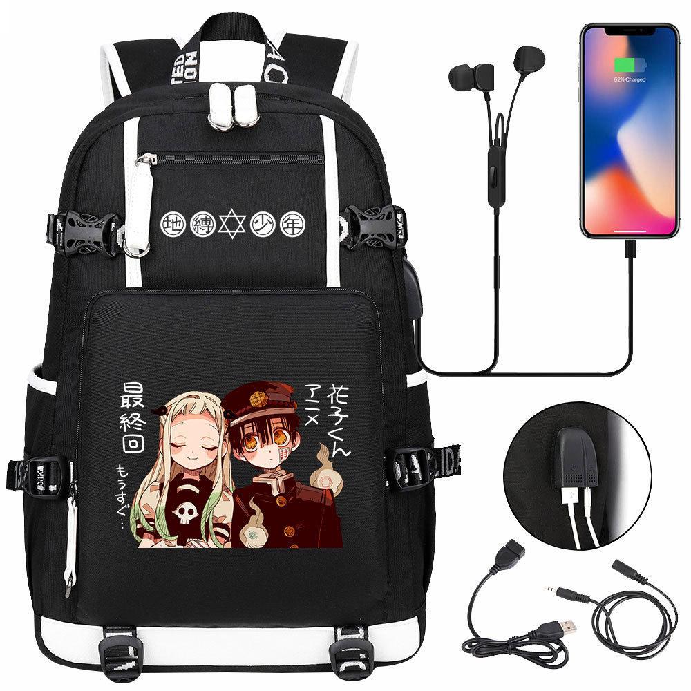 Anime Cloud Print USB Backpack for Teens Students Casual Large Capacity Travel Daypack