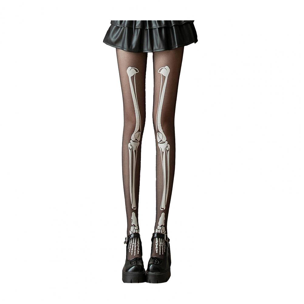 Halloween Skeleton Women Pantyhose Ghost Leg Print Contrast Color Glow At Night Luminous Thin Mesh Terrifying Anti-slip Cosplay