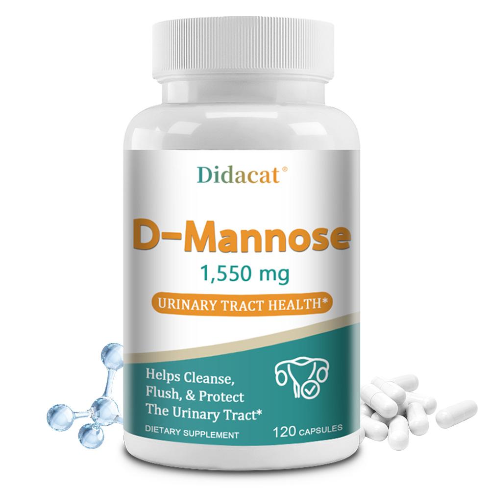 Didacat D-Mannose 1550mg Supplement, Pure Powder, Vegan, 120 Capsules