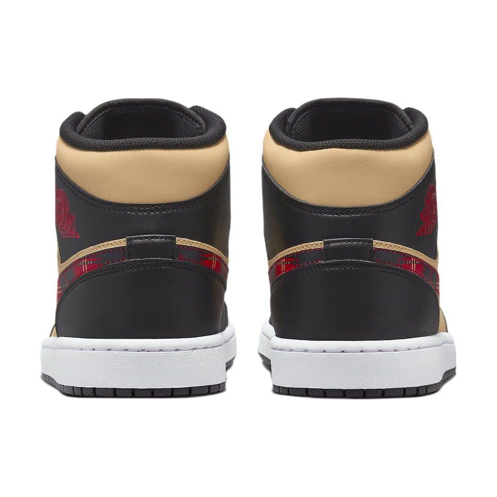 Air Jordan 1 Mid SE Tartan Swoosh Men Sneakers Brown Black Sesame DZ5329-001