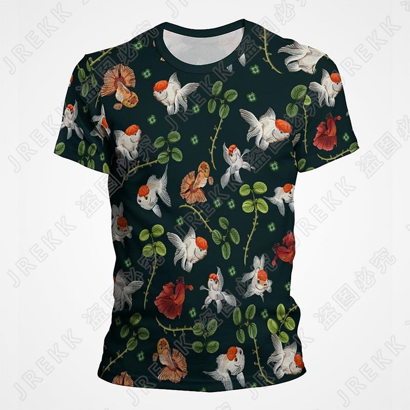 Goldfish and Koi Pattern Printed T-shirt Summer Men's Retro Top Fashion Trend Cool 3D Printed Top T-shirt Pullover
