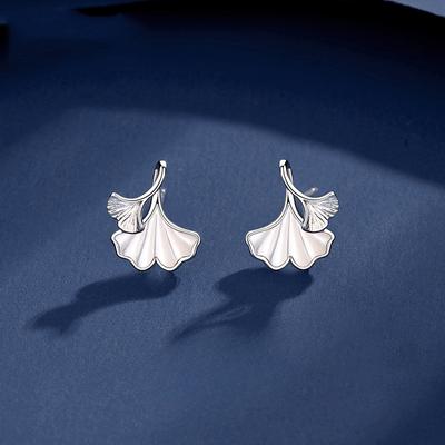 Sansheng Lucky Ginkgo Leaf S999 Stud Earrings Girls' Sterling Silver High-Grade Earrings Earrings