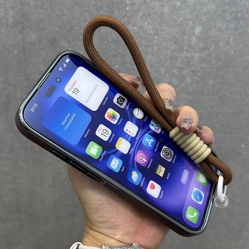 Obchodní kožené pouzdro s magnetickým držákem pro iPhone 16 Pro Max 15 Pro 14 13 12 Luxury Lanyard Shockproof for Magsafe Stand Phone Cover