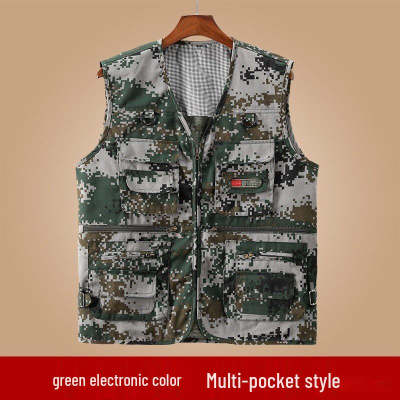 Men's Spring/Autumn Cotton Multi-Pocket Vest - Outdoor, Casual, Sleeveless Jacket for Middle-Aged & Elderly. Perfect for Fishing & Daily Wear.